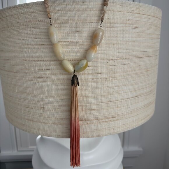 John Wind Beaded Necklace With Ombre Tassel Yellow Cream Stone Beads - Picture 16 of 16